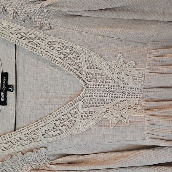 Cream Tan Boho Tunic with Lace Detail Womens Oversized Small - Picture 3 of 5